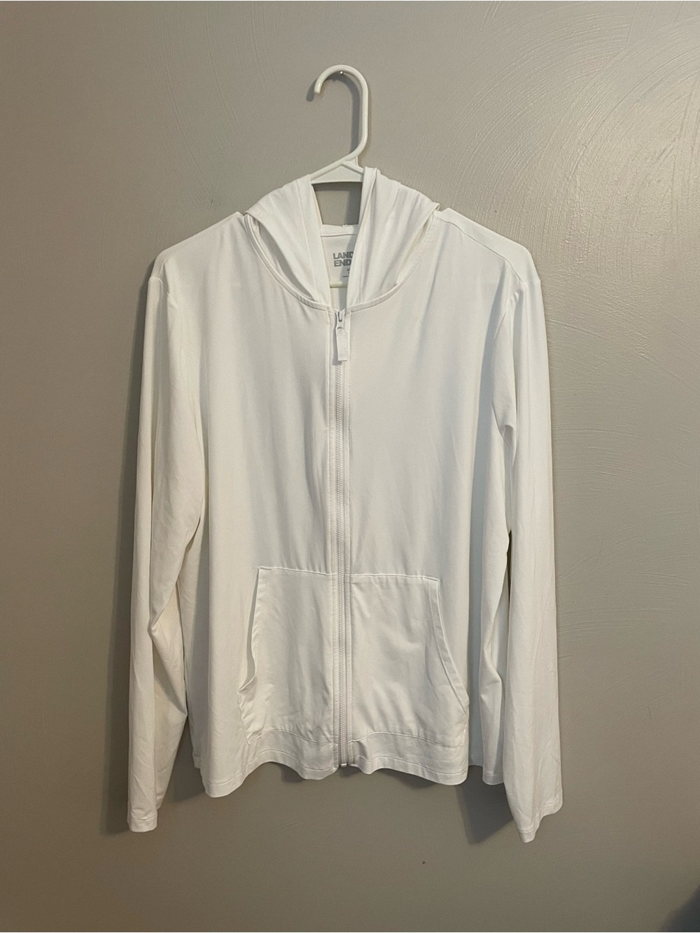 Lands’ End Women’s White Hooded Long Sleeve Athletic Zip Up Jacket Size XL